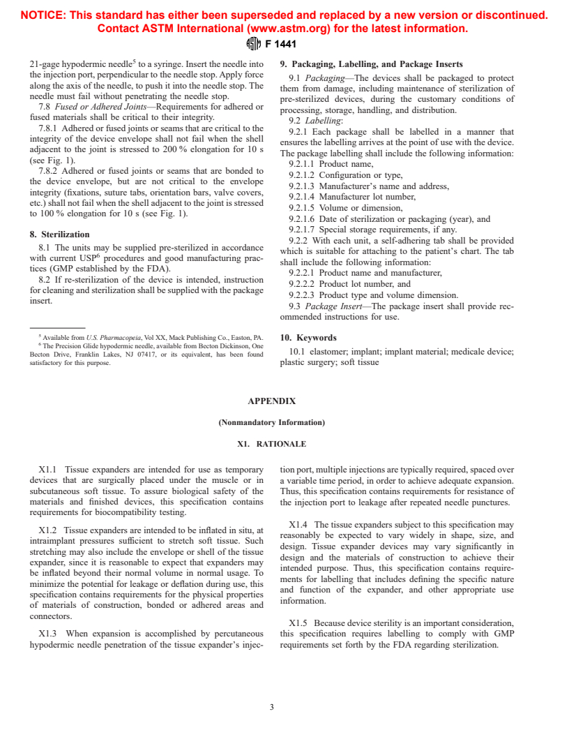 ASTM F1441-92(1998) - Standard Specification for Soft-Tissue Expander Devices