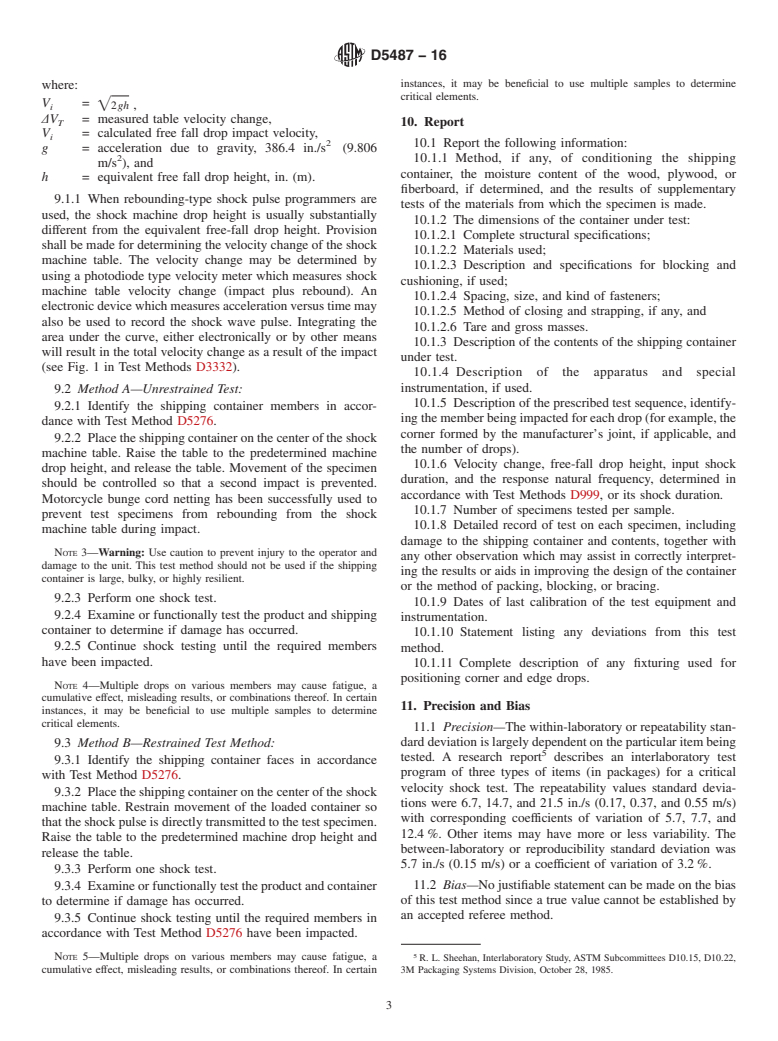 ASTM D5487-16 - Standard Test Method for  Simulated Drop of Loaded Containers by Shock Machines