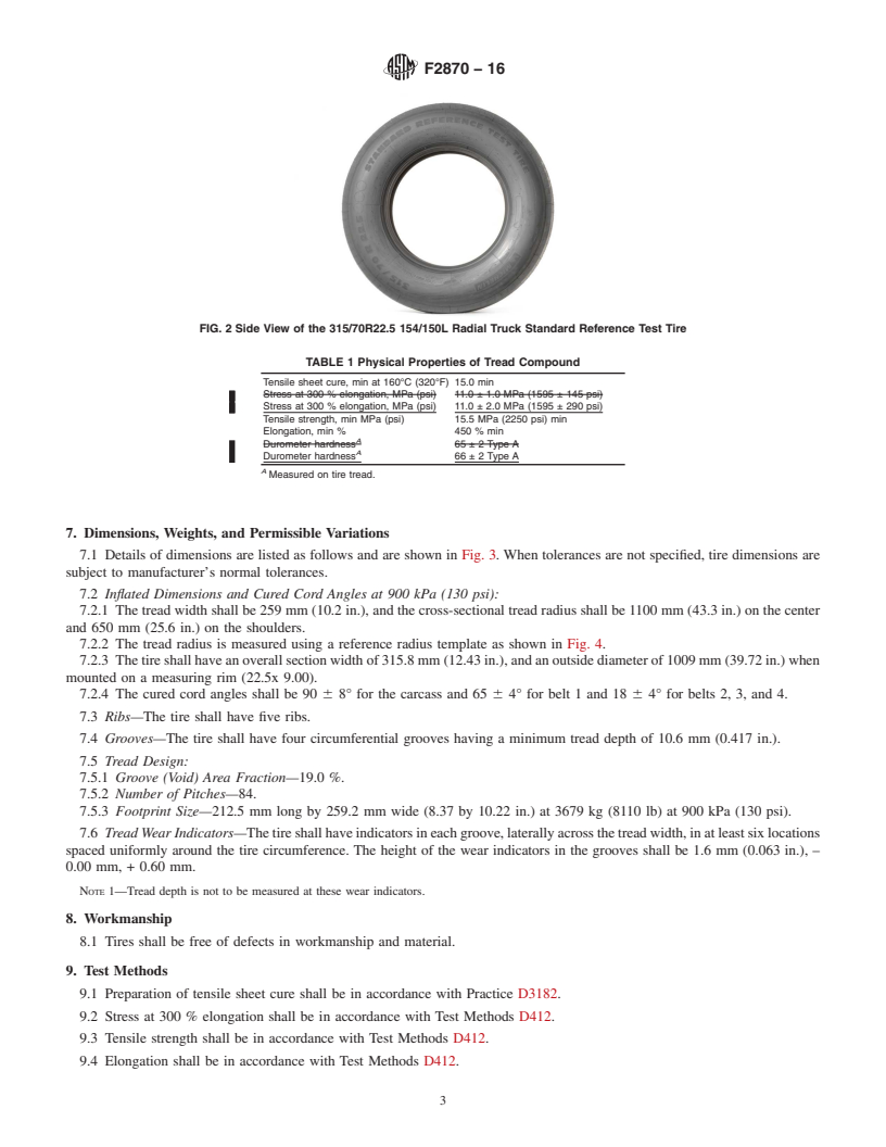 REDLINE ASTM F2870-16 - Standard Specification for  315/70R22.5 154/150L Radial Truck Standard Reference Test Tire