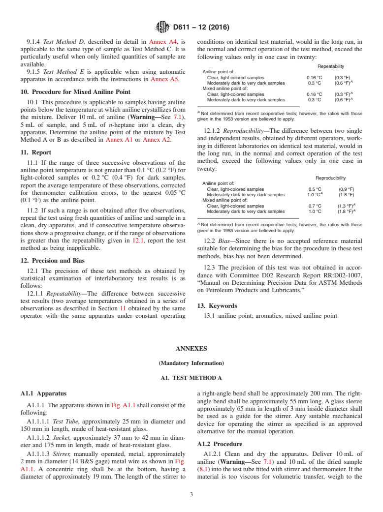 ASTM D611-12(2016) - Standard Test Methods for Aniline Point and Mixed Aniline Point of Petroleum Products  and Hydrocarbon Solvents