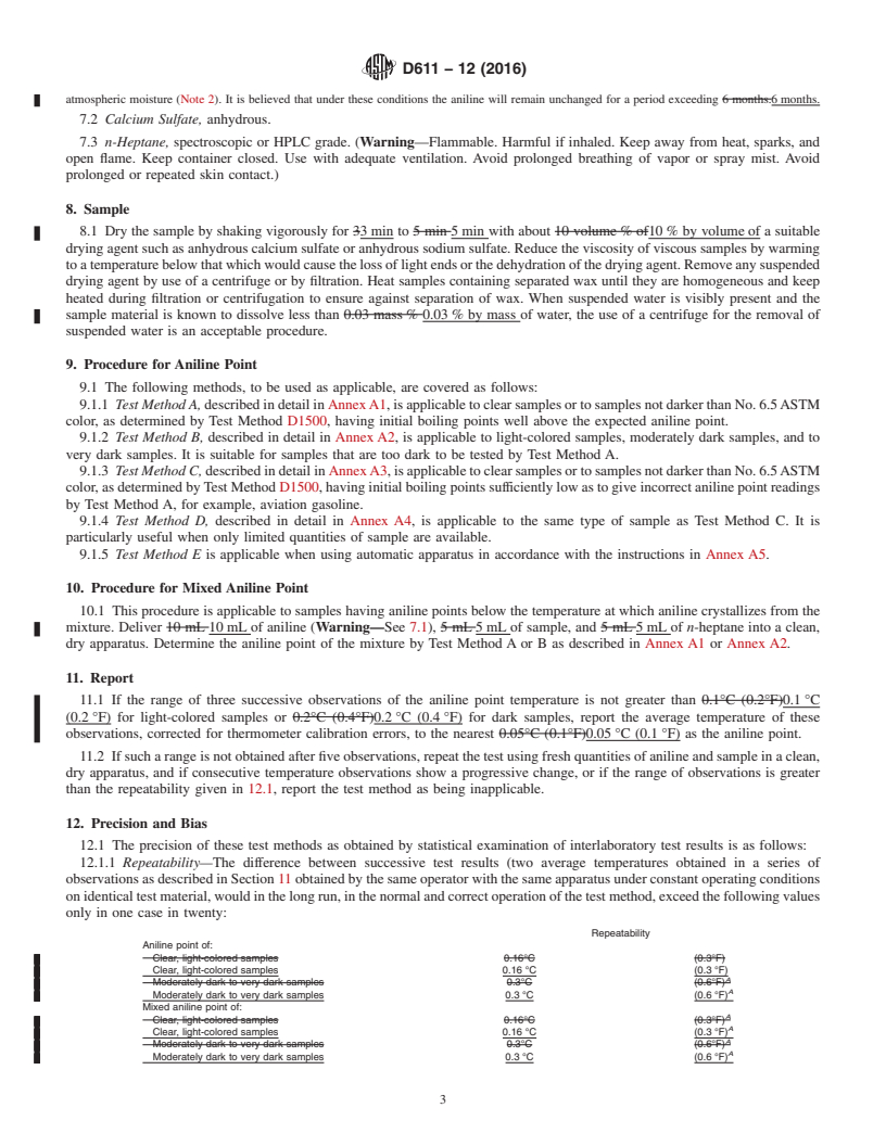 REDLINE ASTM D611-12(2016) - Standard Test Methods for Aniline Point and Mixed Aniline Point of Petroleum Products  and Hydrocarbon Solvents