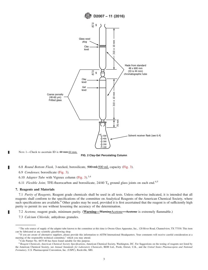 REDLINE ASTM D2007-11(2016) - Standard Test Method for Characteristic Groups in Rubber Extender and Processing Oils   and Other Petroleum-Derived Oils by the Clay-Gel Absorption Chromatographic   Method