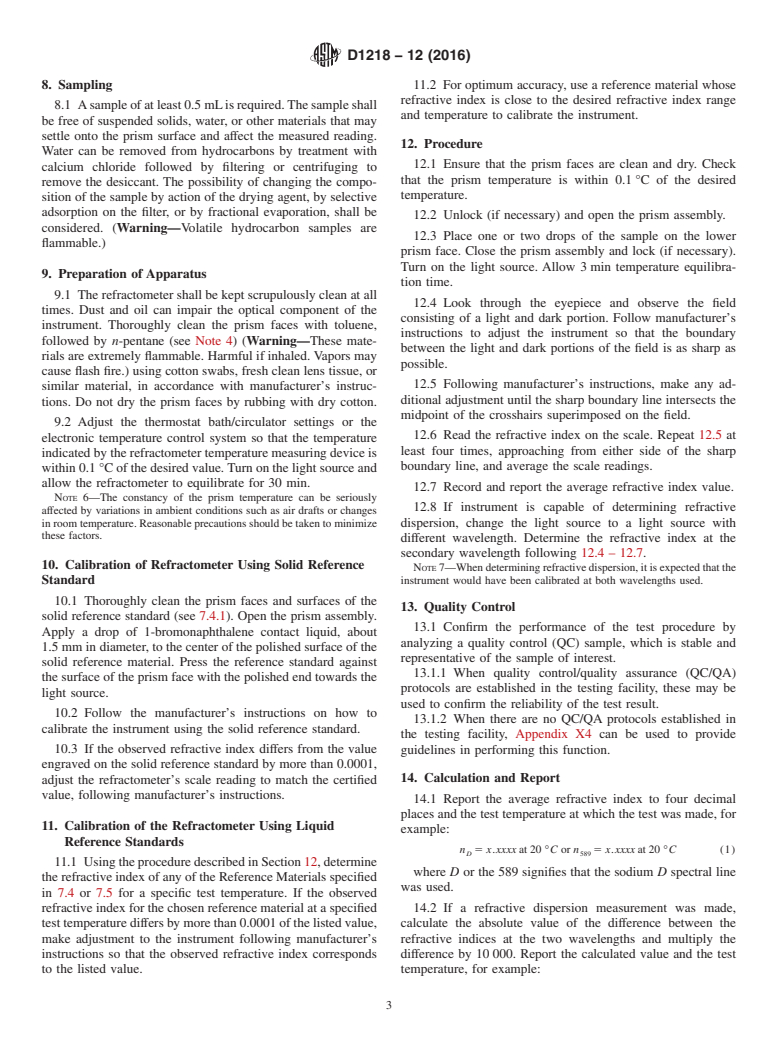 ASTM D1218-12(2016) - Standard Test Method for Refractive Index and Refractive Dispersion of Hydrocarbon Liquids