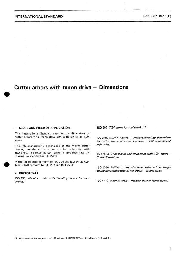 ISO 3937:1977 - Cutter arbors with tenon drive -- Dimensions
