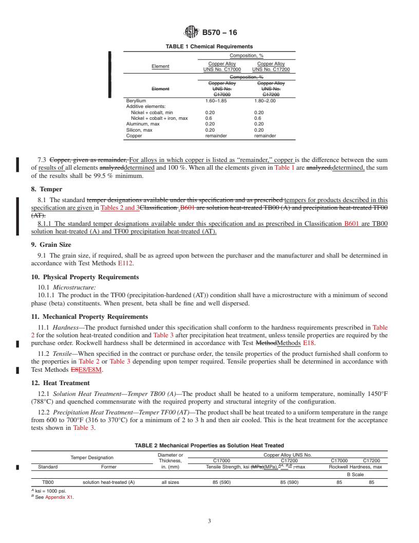 REDLINE ASTM B570-16 - Standard Specification for Copper-Beryllium Alloy (UNS Nos. C17000 and C17200) Forgings  and Extrusions