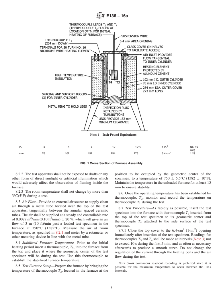 ASTM E136-16a - Standard Test Method for  Behavior of Materials in a Vertical Tube Furnace at 750&#xb0;C