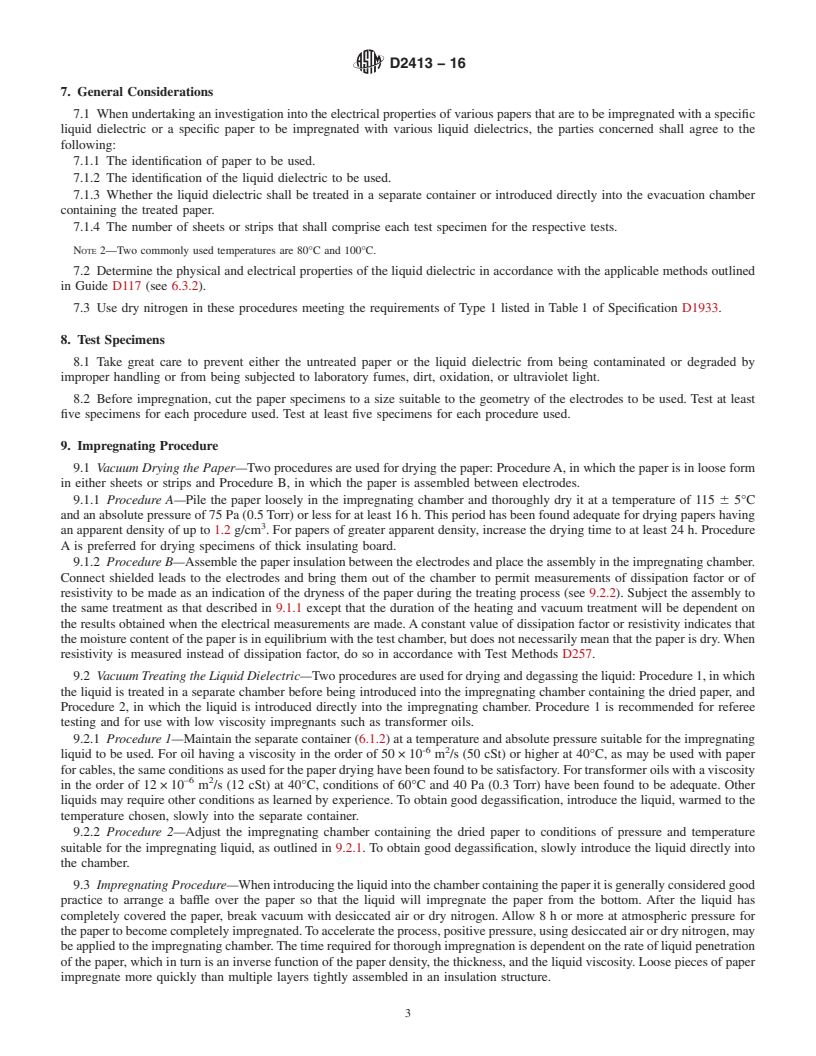 REDLINE ASTM D2413-16 - Standard Practice for  Preparation of Insulating Paper and Board Impregnated with   a Liquid Dielectric