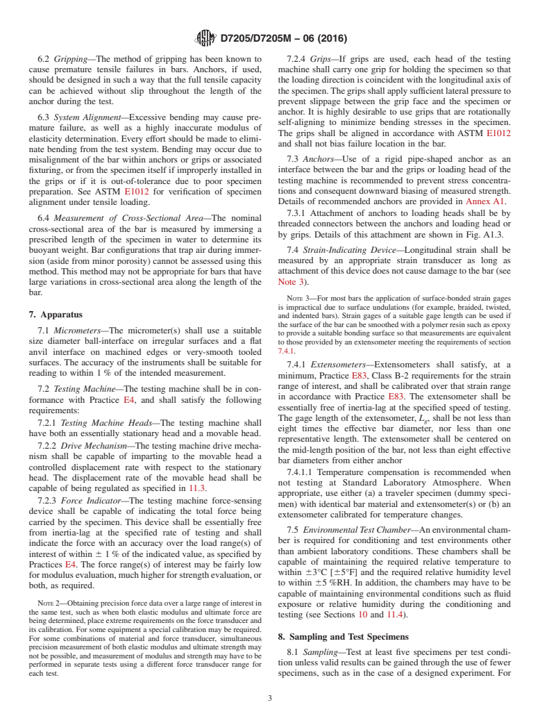 ASTM D7205/D7205M-06(2016) - Standard Test Method for Tensile Properties of Fiber Reinforced Polymer Matrix Composite  Bars