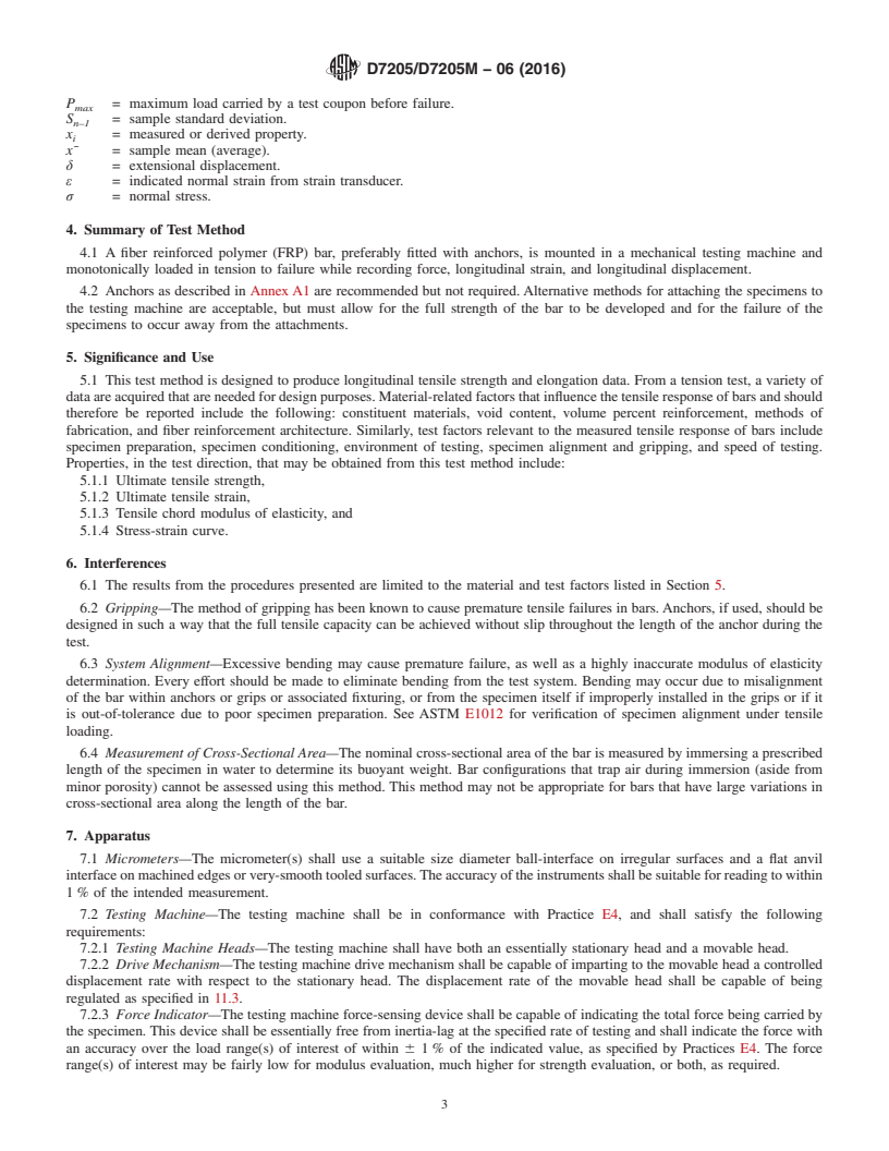 REDLINE ASTM D7205/D7205M-06(2016) - Standard Test Method for Tensile Properties of Fiber Reinforced Polymer Matrix Composite  Bars