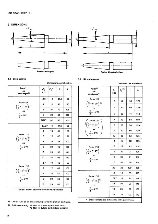 ISO 3940:1977 ISO 3940:1977 - Fraises a matrices, coniques, a queue cylindrique - Page 4 preview