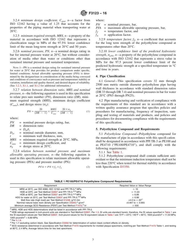 ASTM F3123-16 - Standard Specification for Metric Outside Diameter Polyethylene (PE) Plastic Pipe (DR-PN)
