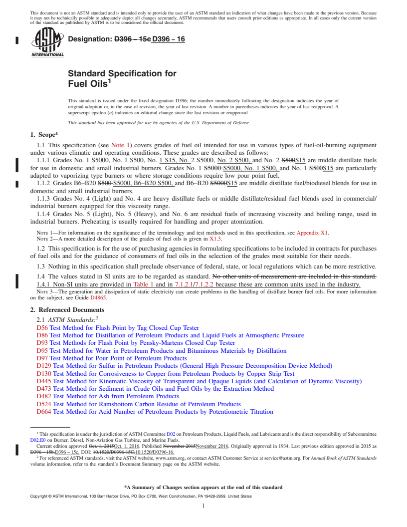 REDLINE ASTM D396-16 - Standard Specification for  Fuel Oils