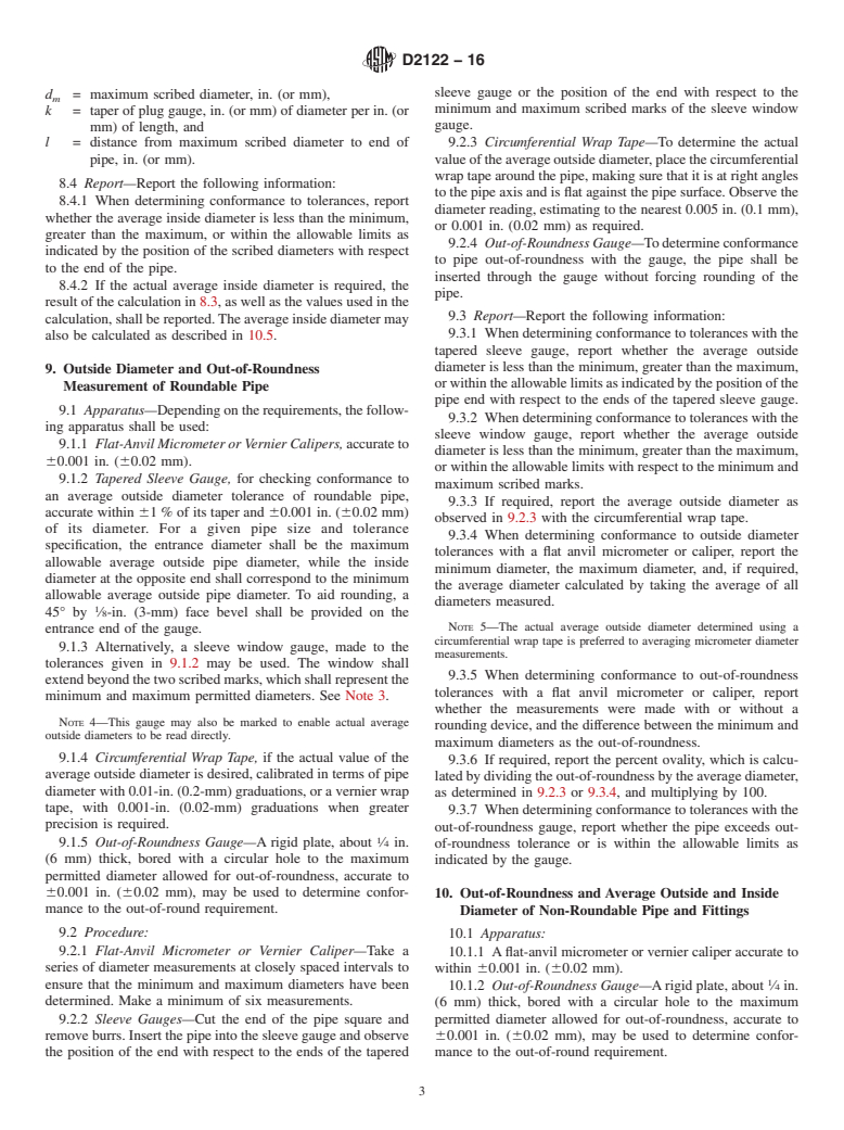 ASTM D2122-16 - Standard Test Method for  Determining Dimensions of Thermoplastic Pipe and Fittings