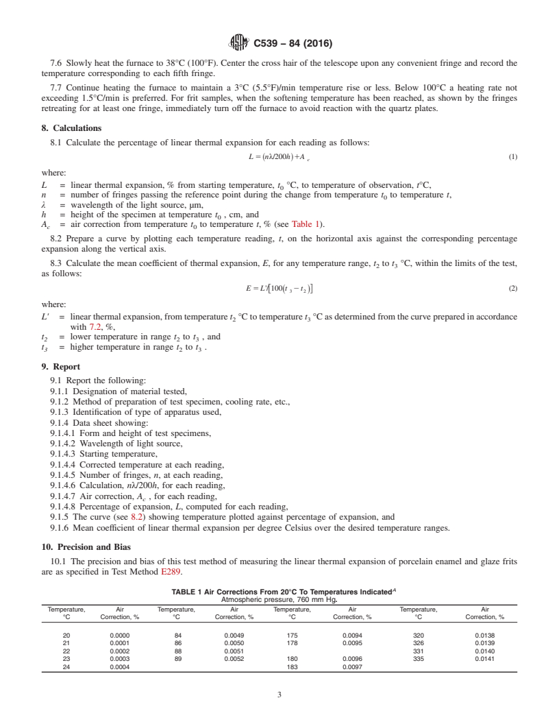 REDLINE ASTM C539-84(2016) - Standard Test Method for  Linear Thermal Expansion of Porcelain Enamel and Glaze Frits   and Ceramic Whiteware Materials by Interferometric Method