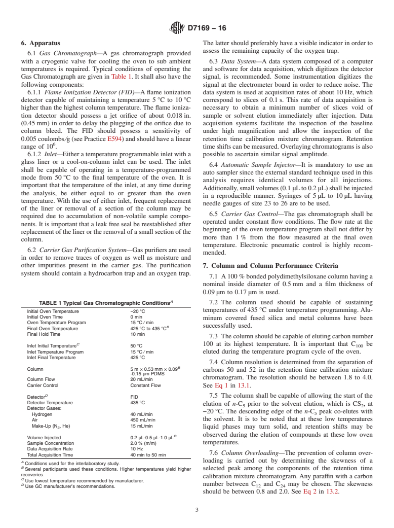 ASTM D7169-16 - Standard Test Method for  Boiling Point Distribution of Samples with Residues Such as  Crude Oils and Atmospheric and Vacuum Residues by High Temperature  Gas Chromatography