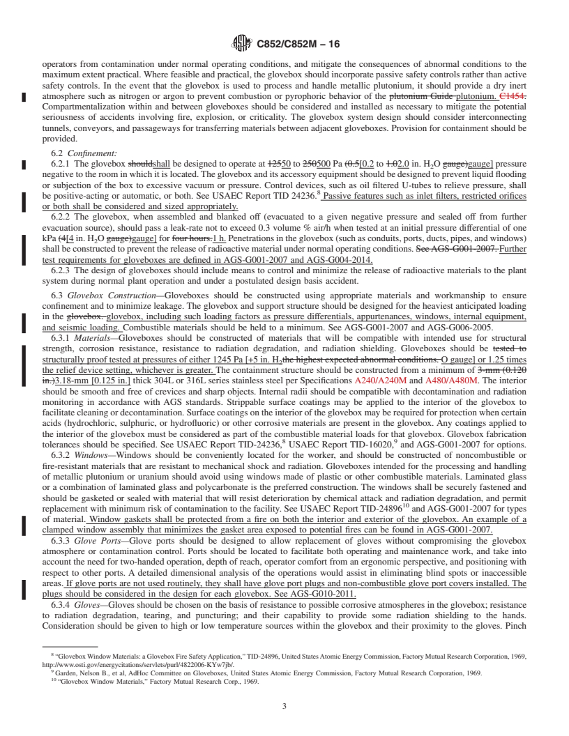 REDLINE ASTM C852/C852M-16 - Standard Guide for  Design Criteria for Plutonium Gloveboxes