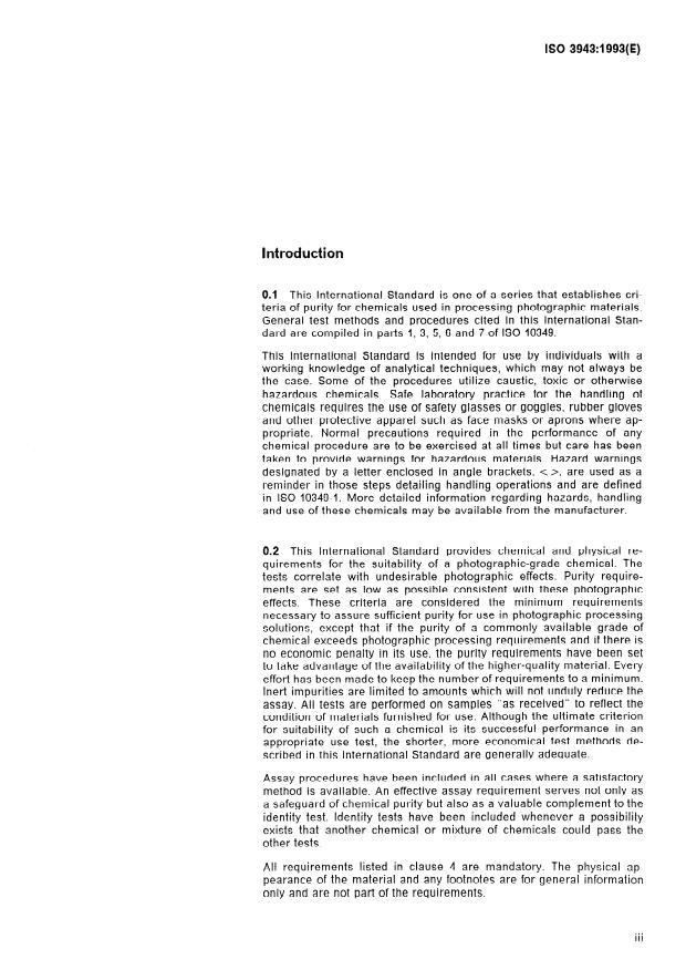 ISO 3943:1993 - Photography -- Processing chemicals -- Specifications for anhydrous sodium acetate