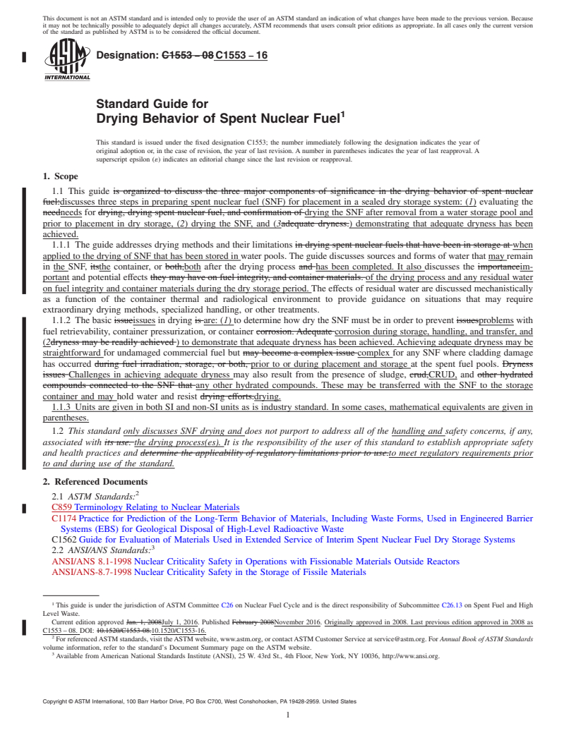 REDLINE ASTM C1553-16 - Standard Guide for  Drying Behavior of Spent Nuclear Fuel