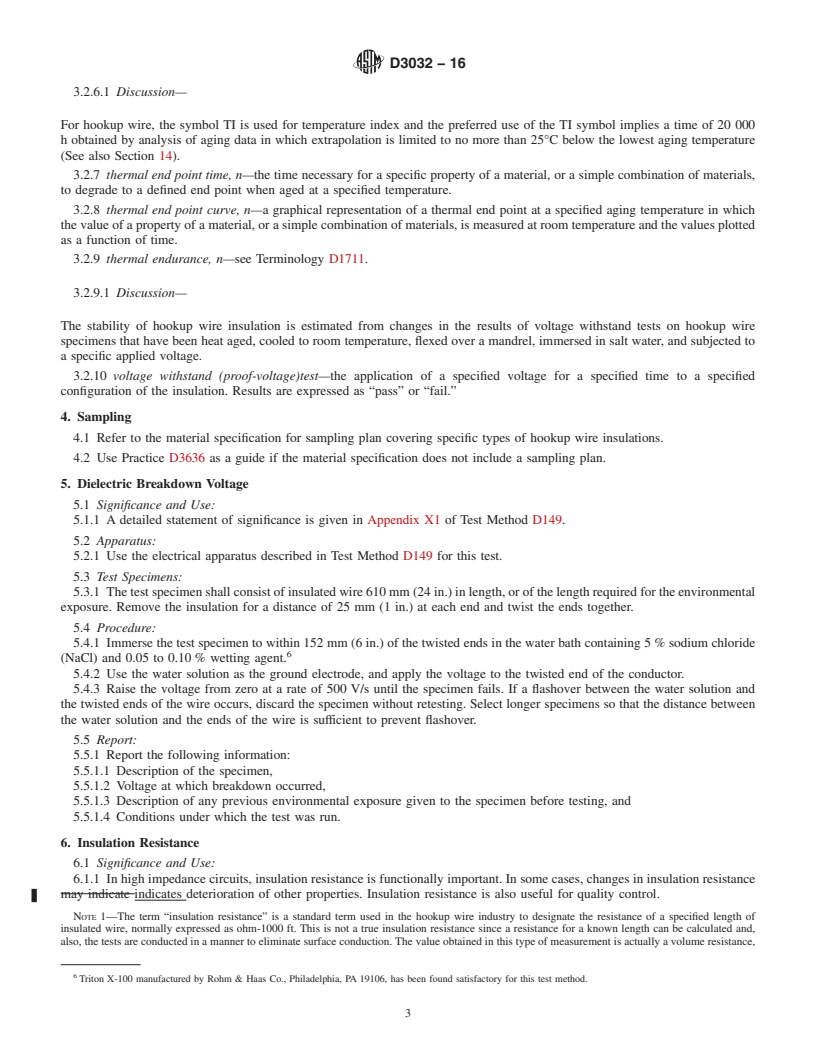 REDLINE ASTM D3032-16 - Standard Test Methods for  Hookup Wire Insulation