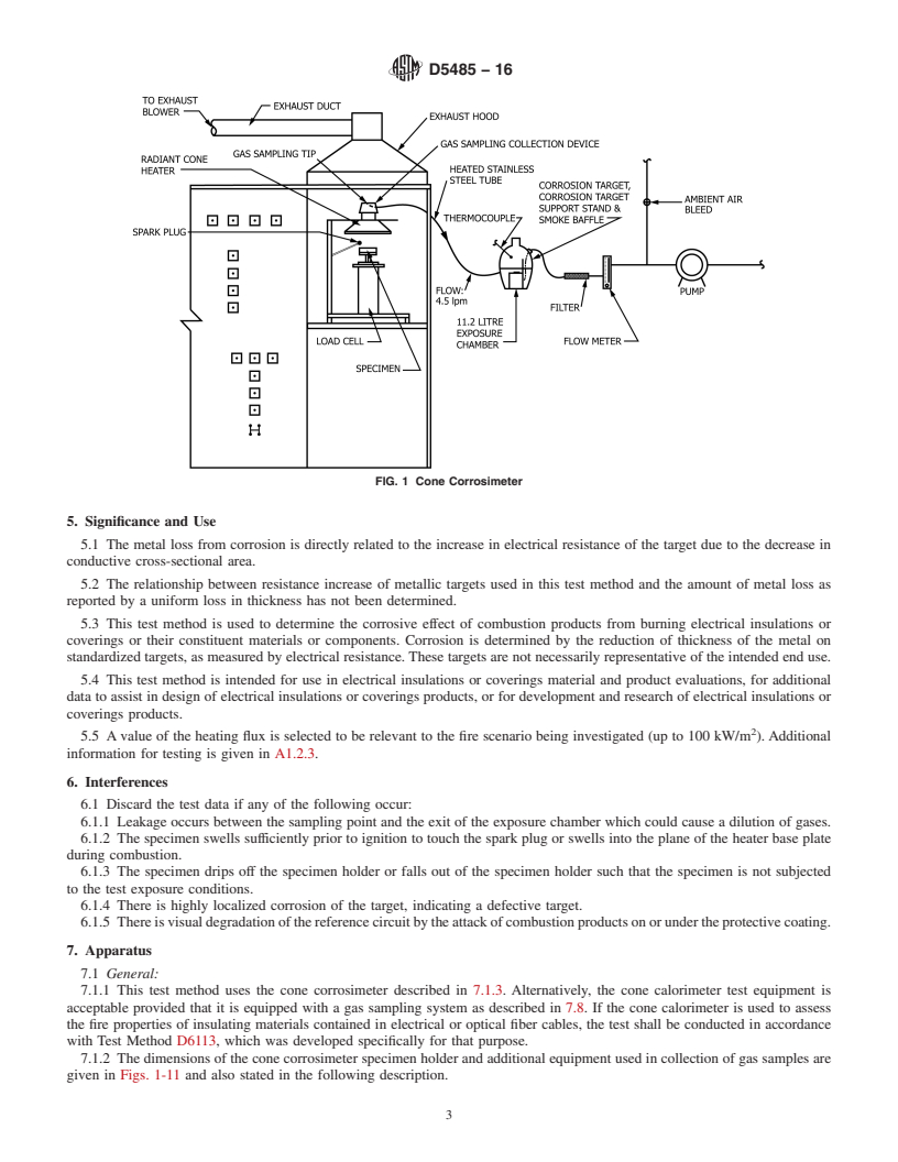 REDLINE ASTM D5485-16 - Standard Test Method for  Determining the Corrosive Effect of Combustion Products Using   the Cone Corrosimeter