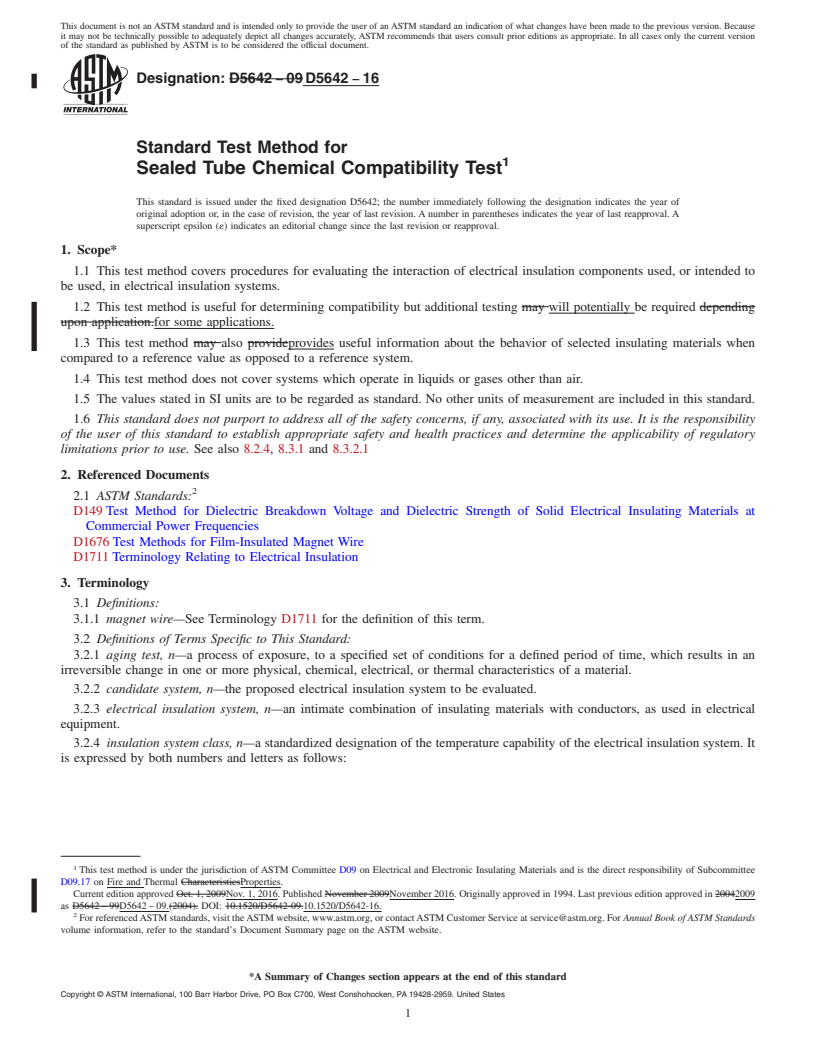 REDLINE ASTM D5642-16 - Standard Test Method for  Sealed Tube Chemical Compatibility Test