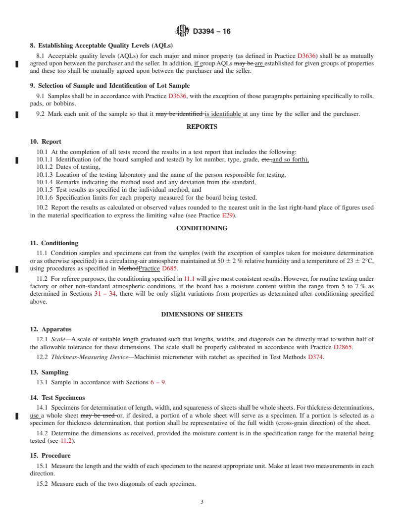 REDLINE ASTM D3394-16 - Standard Test Methods for  Sampling and Testing Electrical Insulating Board