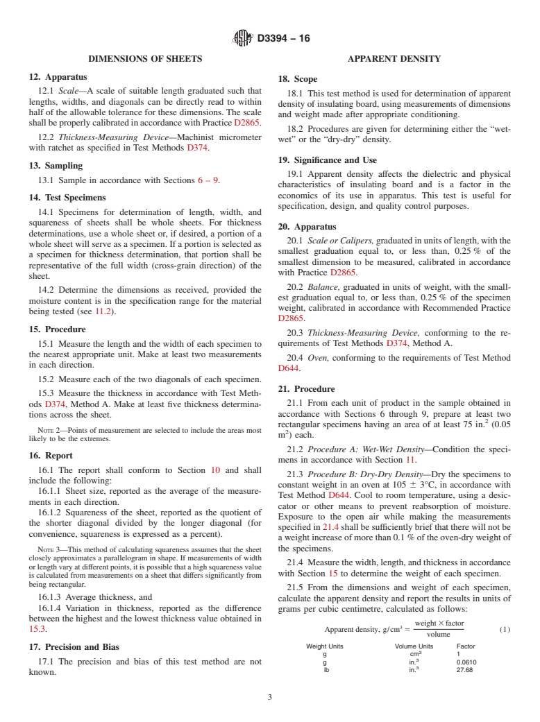 ASTM D3394-16 - Standard Test Methods for  Sampling and Testing Electrical Insulating Board