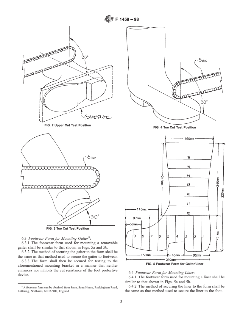 ASTM F1458-98 - Standard Test Method for Measurement of Cut Resistance to Chain Saw of Foot Protective Devices