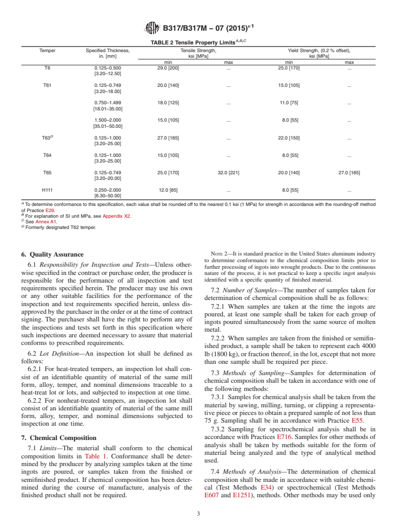 ASTM B317/B317M-07(2015)e1 - Standard Specification for  Aluminum-Alloy Extruded Bar, Rod, Tube, Pipe, Structural Profiles,  and Profiles for Electrical Purposes (Bus Conductor)