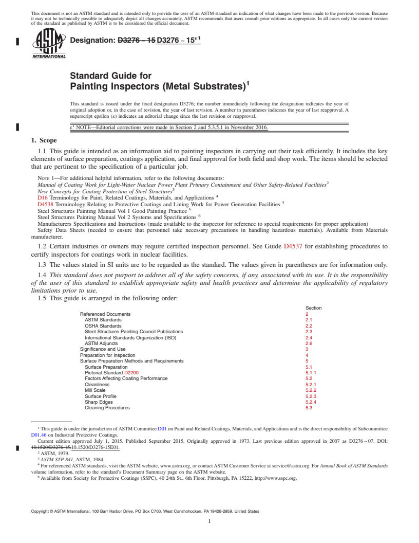 REDLINE ASTM D3276-15e1 - Standard Guide for Painting Inspectors (Metal Substrates)