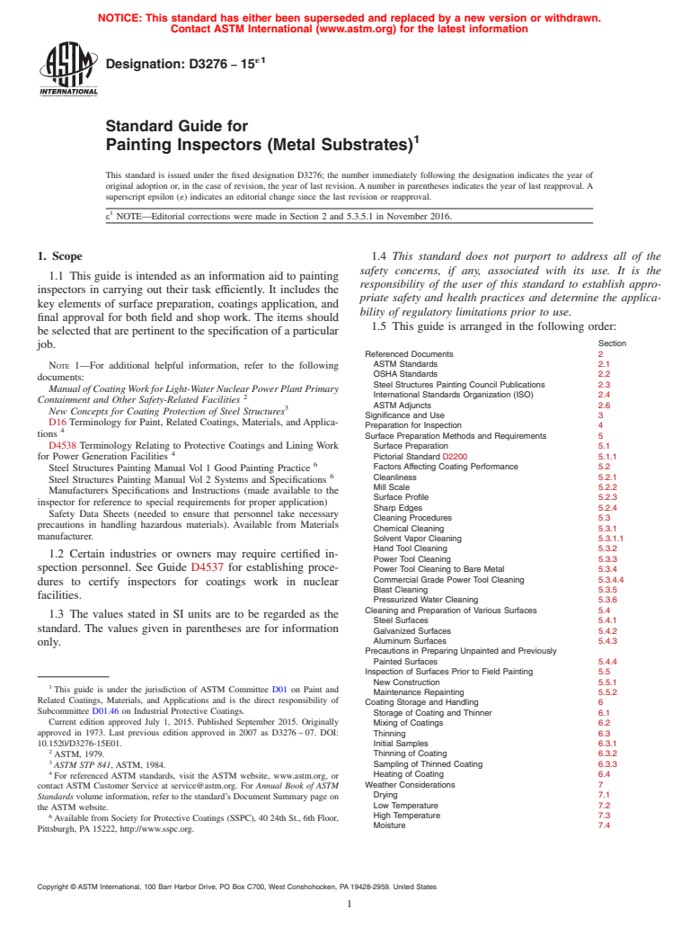 ASTM D3276-15e1 - Standard Guide for Painting Inspectors (Metal Substrates)