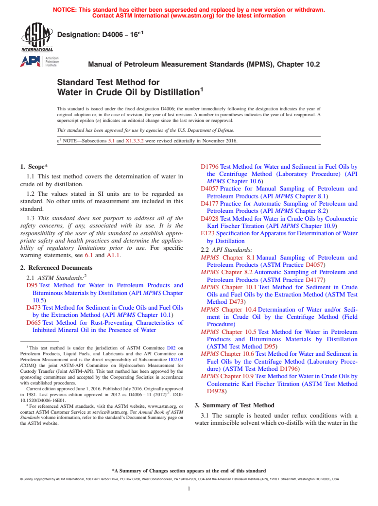 ASTM D4006-16e1 - Standard Test Method for Water in Crude Oil by Distillation