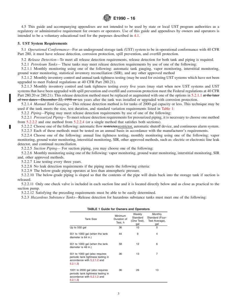 REDLINE ASTM E1990-16 - Standard Guide for  Performing Evaluations of Underground Storage Tank Systems  for Operational Conformance with 40 CFR, Part 280 Regulations