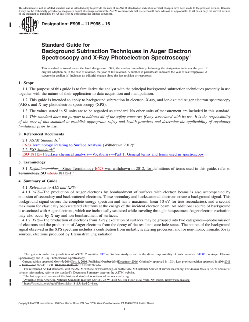 REDLINE ASTM E995-16 - Standard Guide for Background Subtraction Techniques in Auger Electron Spectroscopy  and X-Ray Photoelectron Spectroscopy