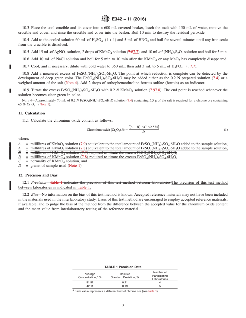 REDLINE ASTM E342-11(2016) - Standard Test Method for  Determination of Chromium Oxide in Chrome Ores by Permanganate  Titrimetry