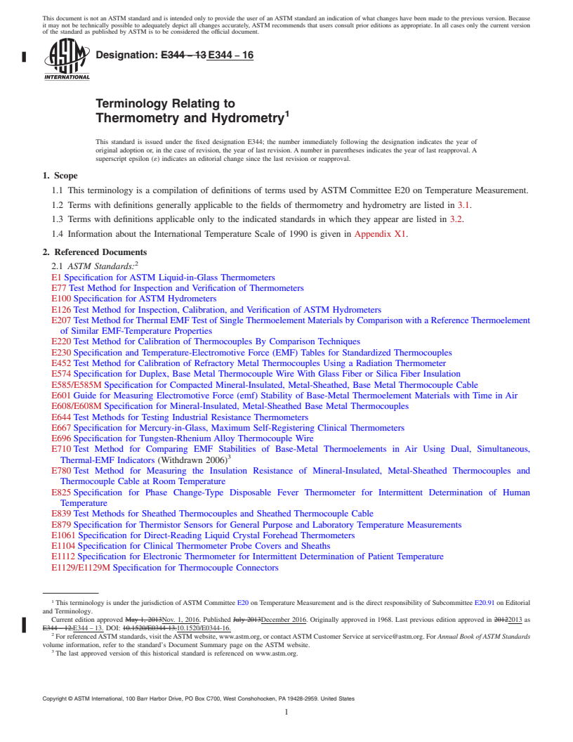 REDLINE ASTM E344-16 - Terminology Relating to  Thermometry and Hydrometry