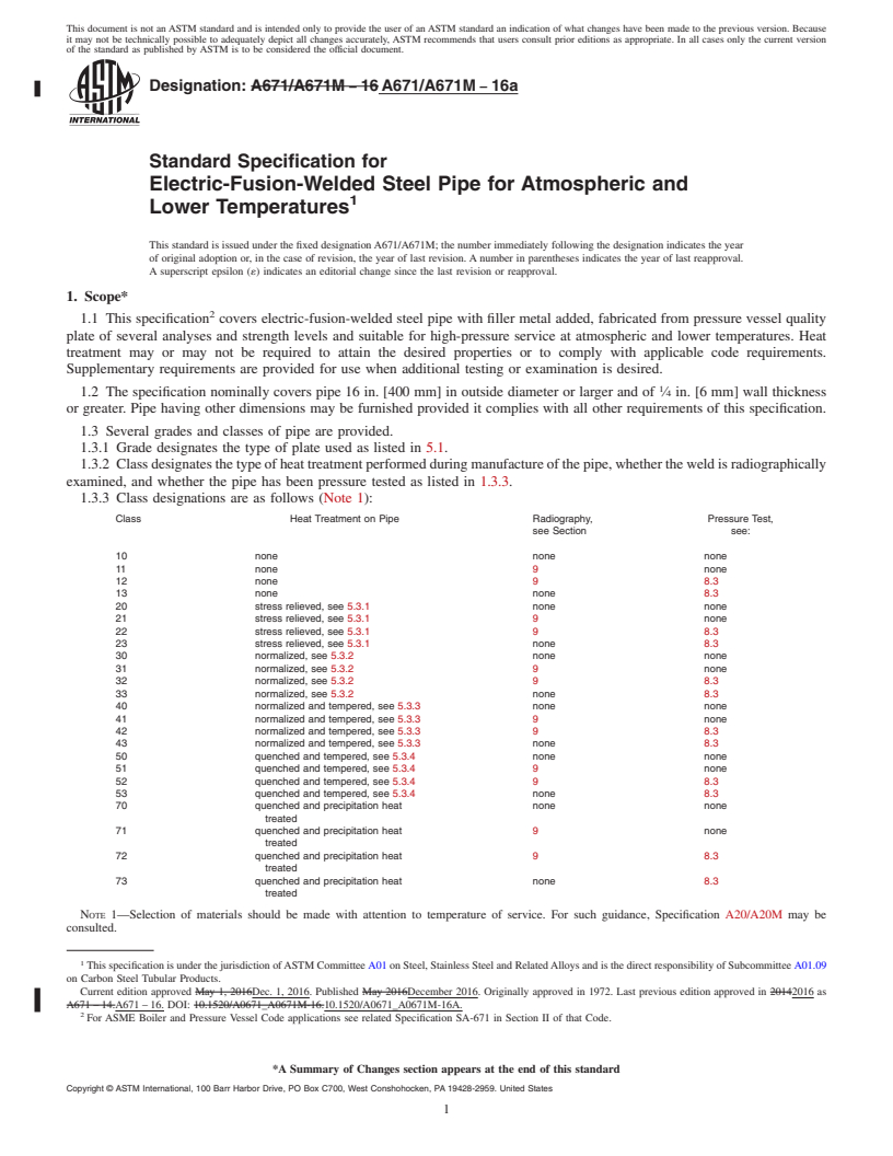 REDLINE ASTM A671/A671M-16a - Standard Specification for Electric-Fusion-Welded Steel Pipe for Atmospheric and Lower  Temperatures