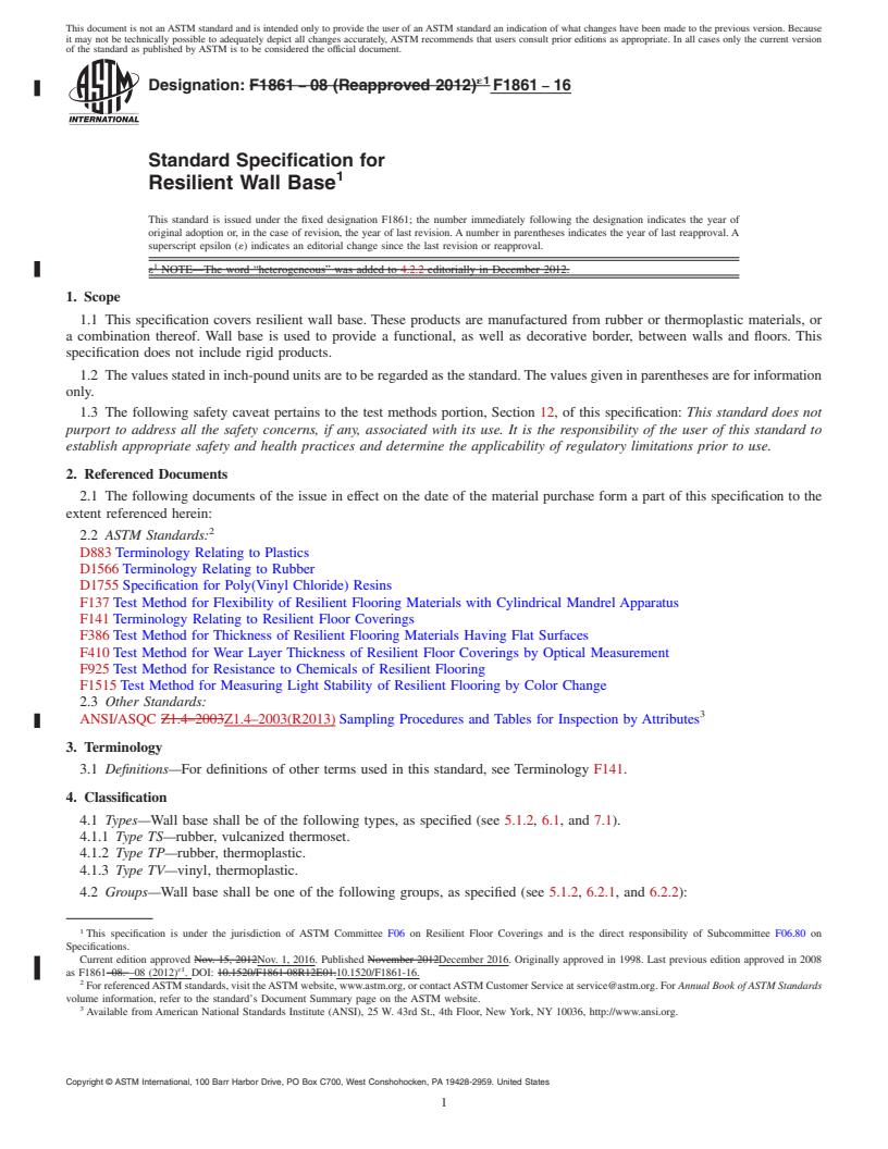 REDLINE ASTM F1861-16 - Standard Specification for  Resilient Wall Base