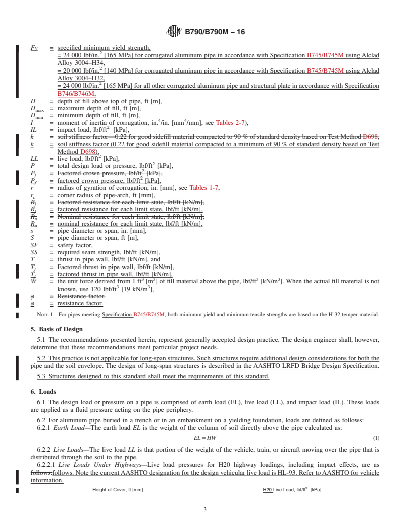 REDLINE ASTM B790/B790M-16 - Standard Practice for  Structural Design of Corrugated Aluminum Pipe, Pipe-Arches,  and Arches for Culverts, Storm Sewers, and Other Buried Conduits