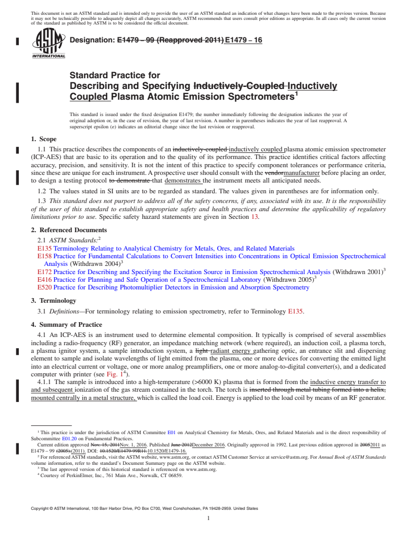 REDLINE ASTM E1479-16 - Standard Practice for  Describing and Specifying Inductively Coupled Plasma Atomic  Emission Spectrometers