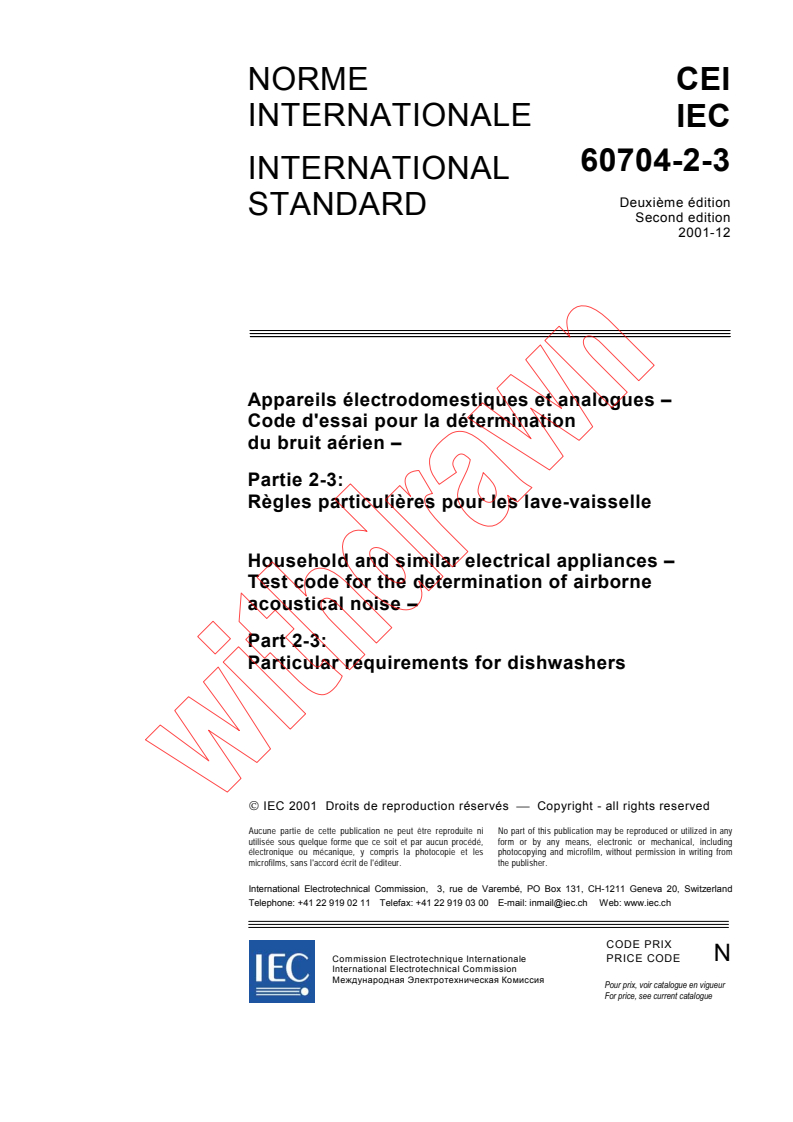 IEC 60704-2-3:2001 - Household and similar electrical appliances - Test code for the determination of airborne acoustical noise - Part 2-3: Particular requirements for dishwashers
Released:12/4/2001
Isbn:2831872812