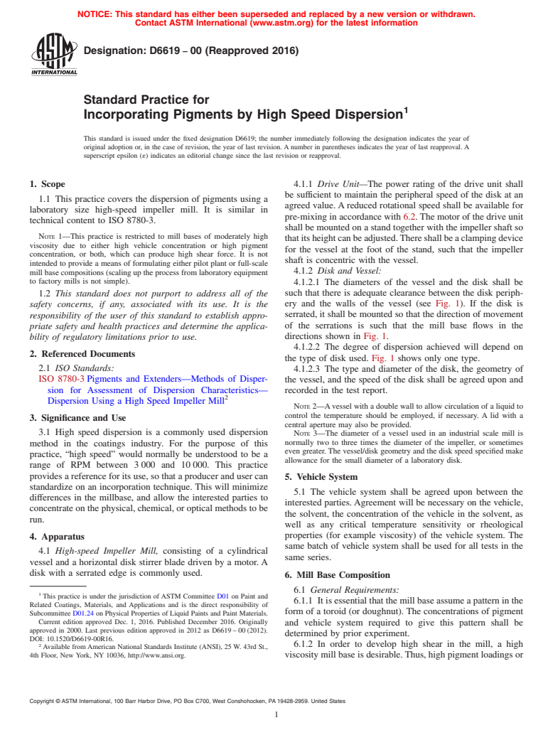 ASTM D6619-00(2016) - Standard Practice for Incorporating Pigments by High Speed Dispersion