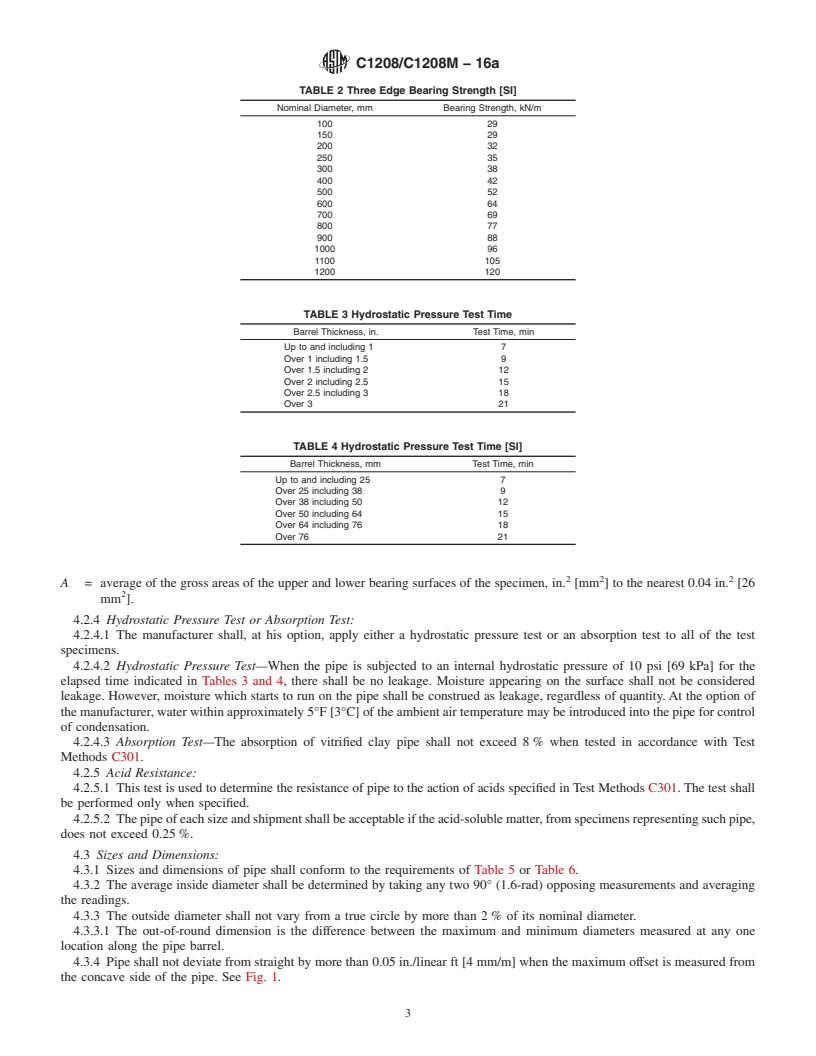 REDLINE ASTM C1208/C1208M-16a - Standard Specification for  Vitrified Clay Pipe and Joints for Use in Microtunneling, Sliplining,  Pipe Bursting, and Tunnels