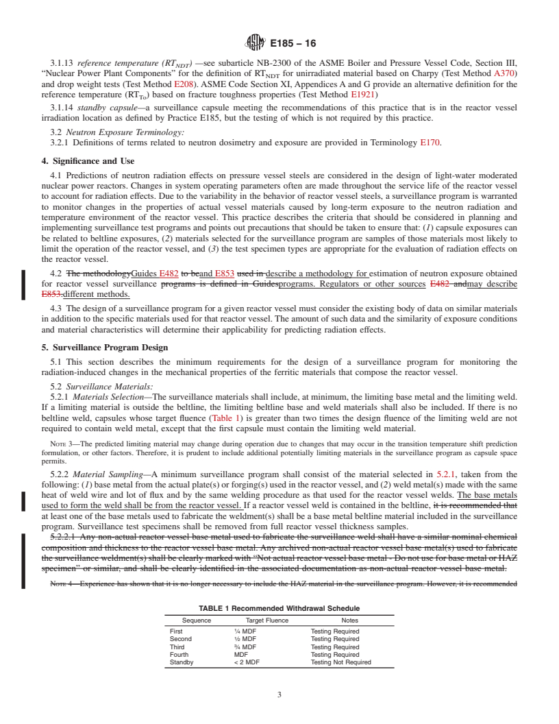 REDLINE ASTM E185-16 - Standard Practice for  Design of Surveillance Programs for Light-Water Moderated Nuclear  Power Reactor Vessels