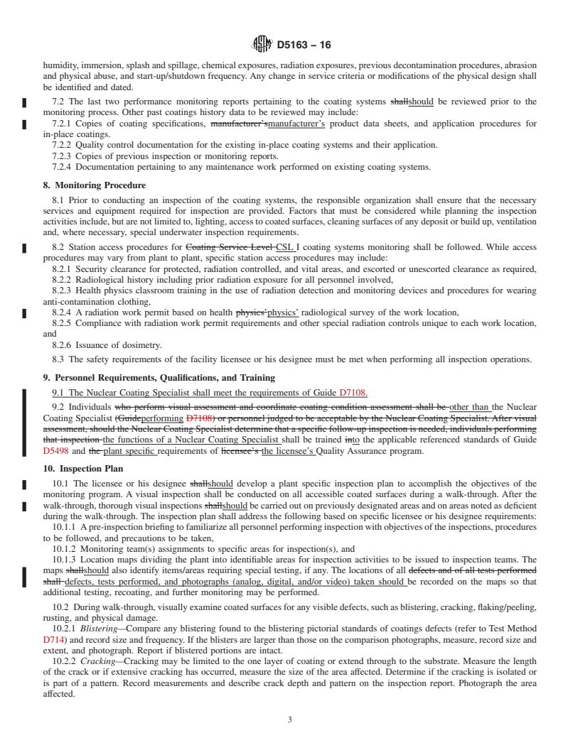 REDLINE ASTM D5163-16 - Standard Guide for Establishing a Program for Condition Assessment of Coating  Service        Level I Coating Systems in Nuclear Power Plants