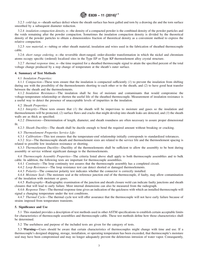 REDLINE ASTM E839-11(2016)e1 - Standard Test Methods for  Sheathed Thermocouples and Sheathed Thermocouple Cable