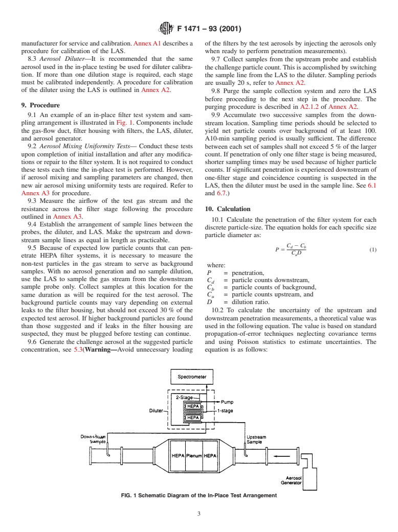 ASTM F1471-93(2001) - Standard Test Method for Air Cleaning Performance of a High-Efficiency Particulate Air- Filter System