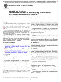 ASTM E1941-10(2016) ASTM E1941-10(2016) - Standard Test Method for Determination of Carbon in Refractory and Reactive Metals and Their Alloys by Combustion Analysis - Page 1 preview