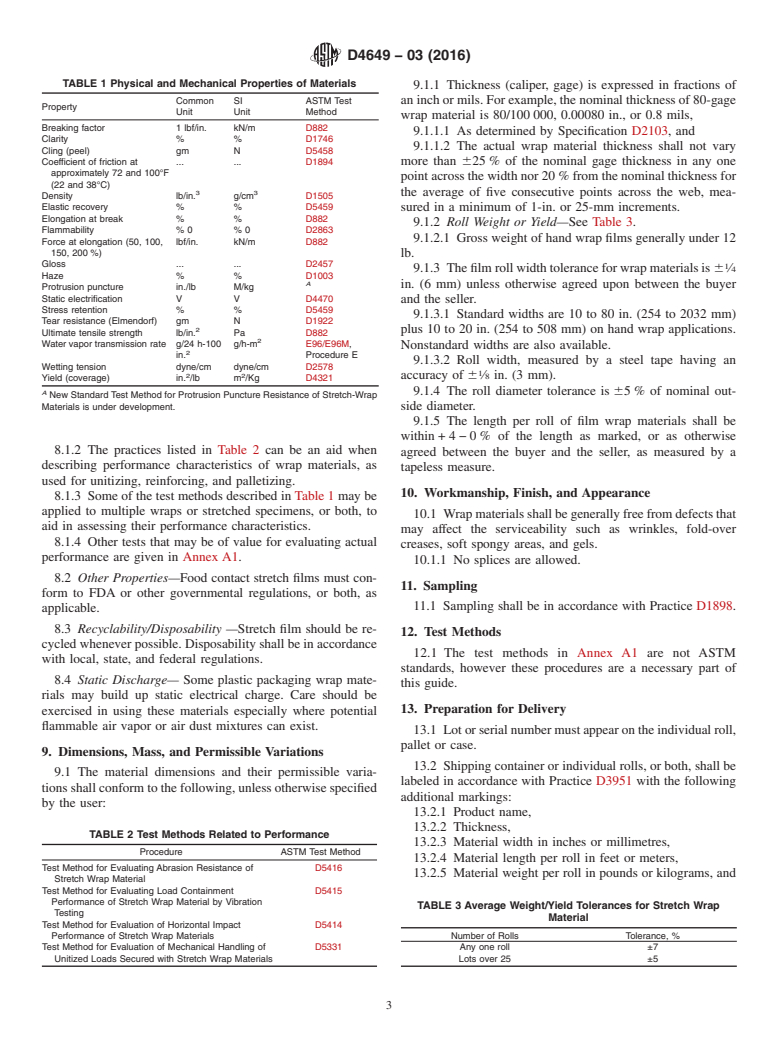 ASTM D4649-03(2016) - Standard Guide for  Selection and Use of Stretch Wrap Films