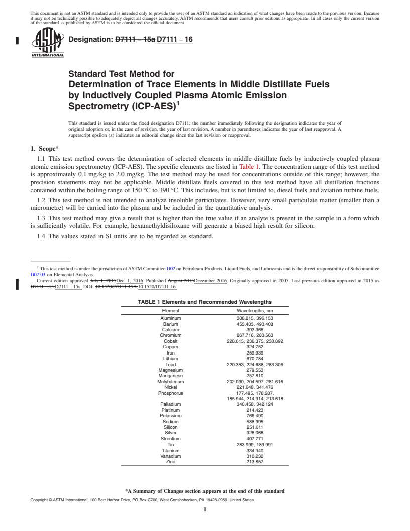 REDLINE ASTM D7111-16 - Standard Test Method for  Determination of Trace Elements in Middle Distillate Fuels  by Inductively Coupled Plasma Atomic Emission Spectrometry (ICP-AES)